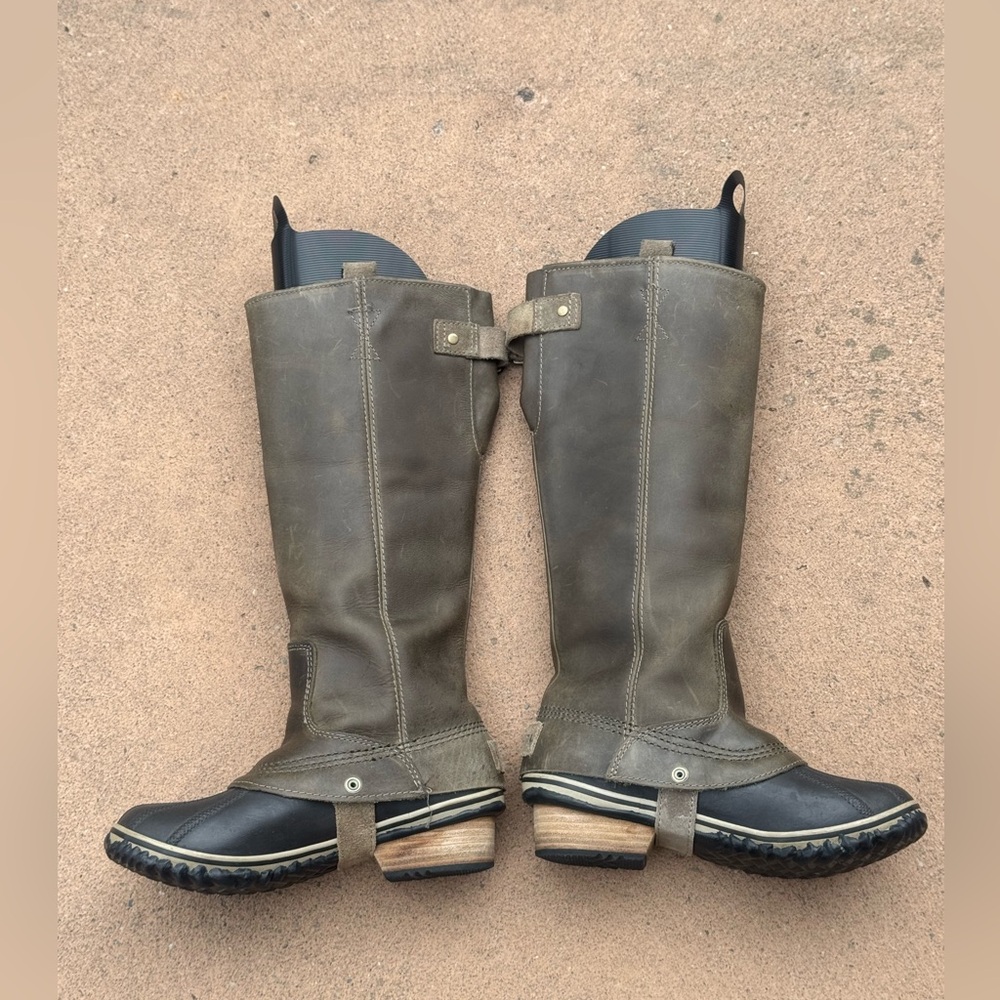 Sorel Tivoli II Tall Waterproof Winter Boots Green Leather Rubber Size 6.5 - Picture 2 of 16